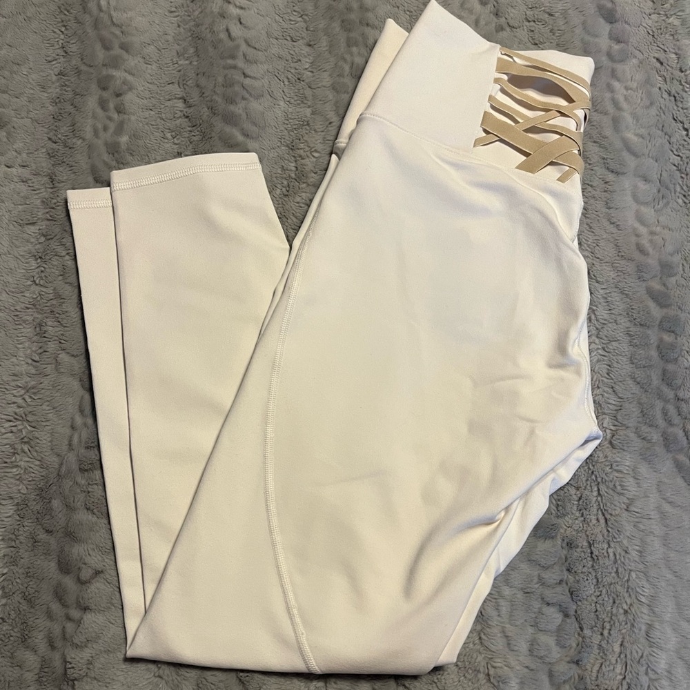 Fabletics Cream Leggings with Subtle Gold Detail